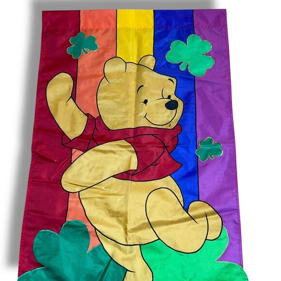 Vintage Disney Winnie the Pooh Garden Flag St Patricks Day Rainbow 27" x 44" - Picture 11 of 13